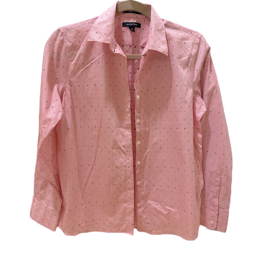 Lands’ End No Iron Supima Cotton Pink Button Down Blouse - 6P